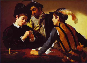 Caravaggio. The Cardsharps (I Bari). c.1594-1595